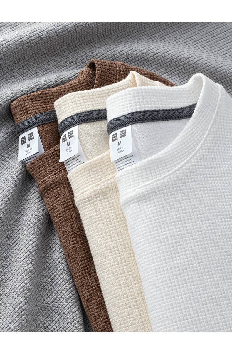 Wholesale Fashion Man Streetwear Clothing  Long Sleeve Oversized  Loose Custom Plain Waffle T-Shirt For Men