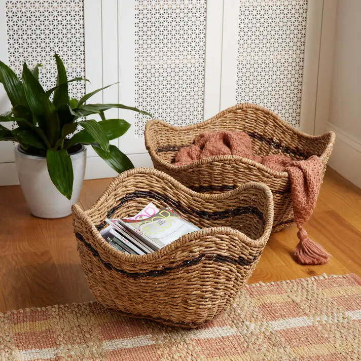Hot Choice Set Water Hyacinth Storage Basket  OEM Designs Customize Boho Storage Basket from HNH Craft Manufacture Directly