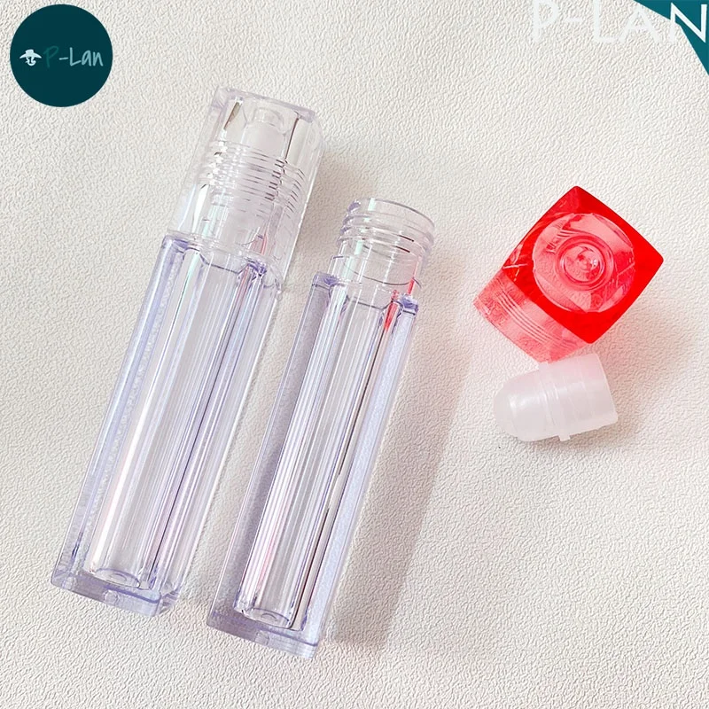 P-LAN Brand Stock 100pcs Red Clear Purple Pink 6ml Square Lip Oil Tubes Custom Logo Empty Custom Lip Gloss Packaging