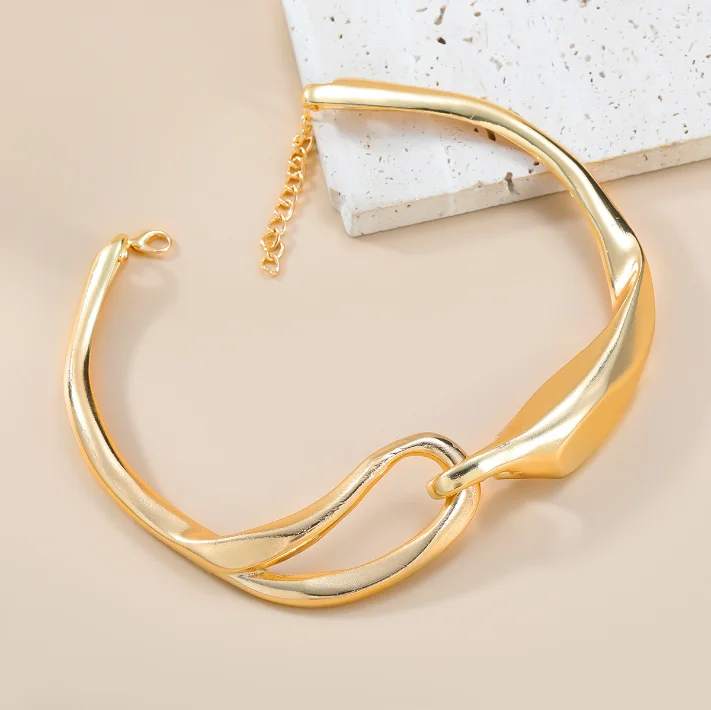 Za New design Gold Silver Color Choker Necklace bracelet set for Women Gift Wholesale