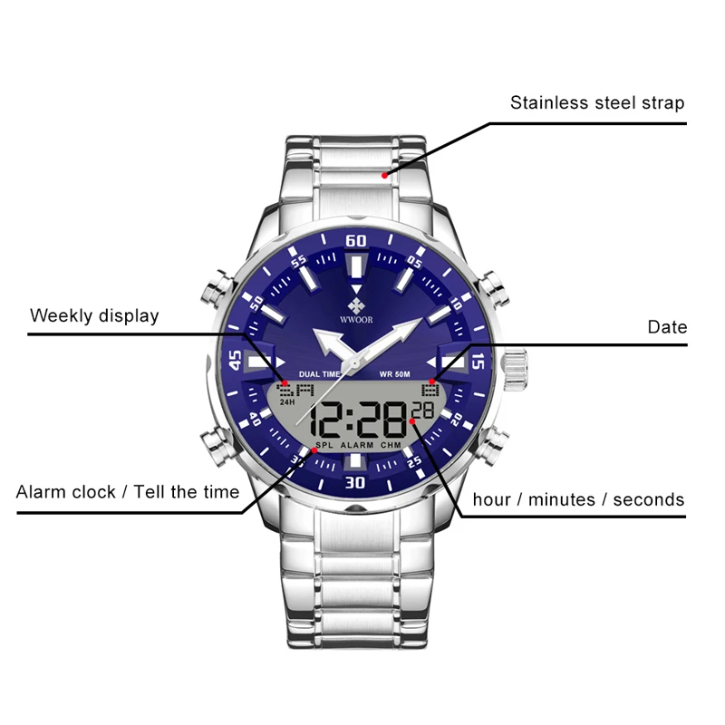 Wholesale Of New Products WWOOR 8890 Digital Quartz Watches Sport Waterproof Wrist Watch For Men Luxury