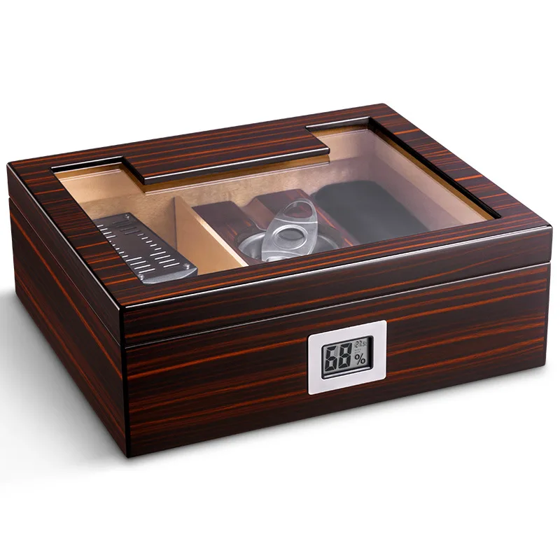 Luxury Humidor With Humidor Cutter Ashtray Cigar Case Humidor Set Cedar Wood Two Zone Storage Thermometer Hygrometer Cigar Box