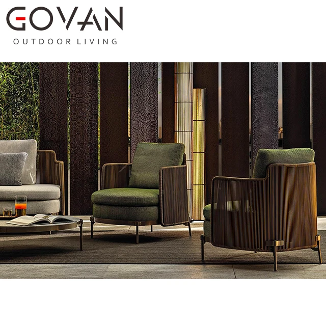 Outdoor Modern luxury design hand-woven tight Rope furniture Hotel Villa Home Garden Aluminum ArmChair Patio Leisure Chair