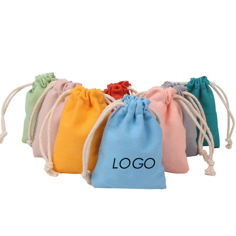 Custom Eco Friendly Organic 8A Cotton Canvas Pouch Promotional Small White Calico Cloth Canvas Drawstring Bag With Logo Printed