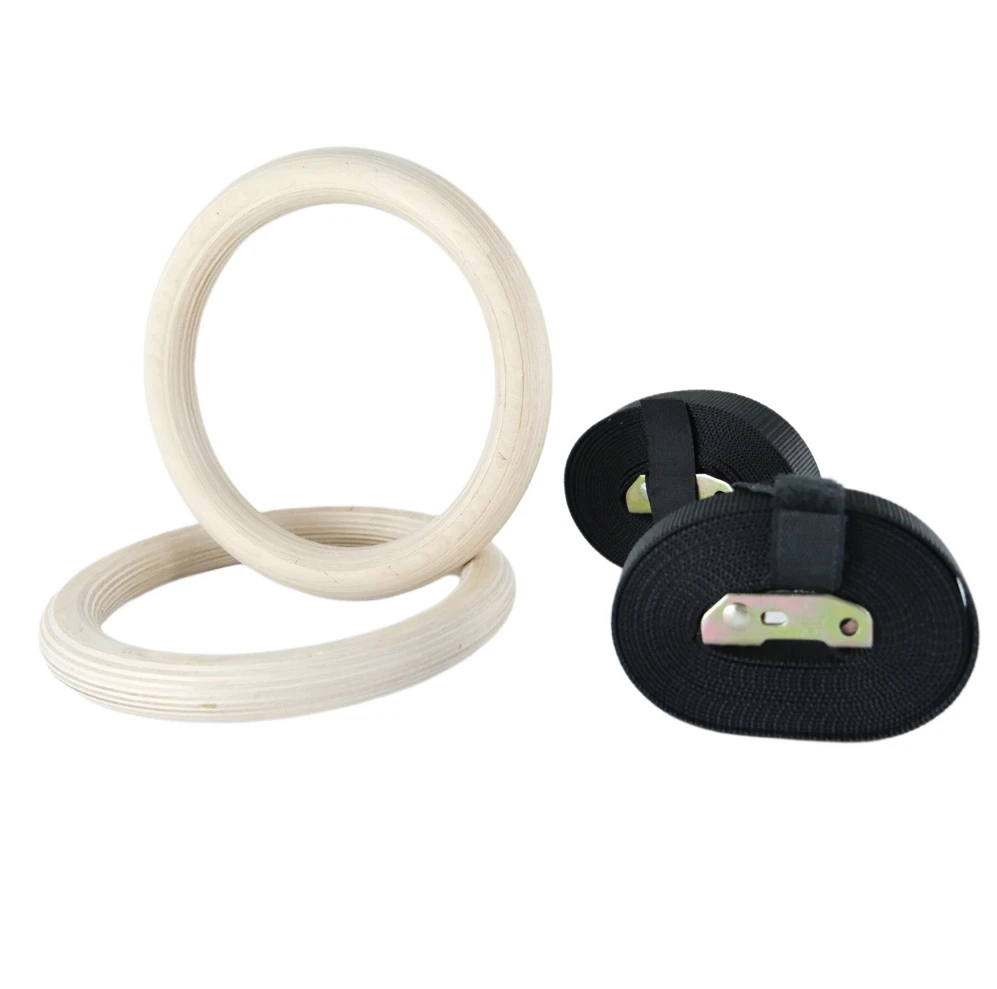Wood Gymnastic Rings1600lbs with Adjustable Buckle 15ft Long Straps Gym Exercise Rings NonSlip Training Rings