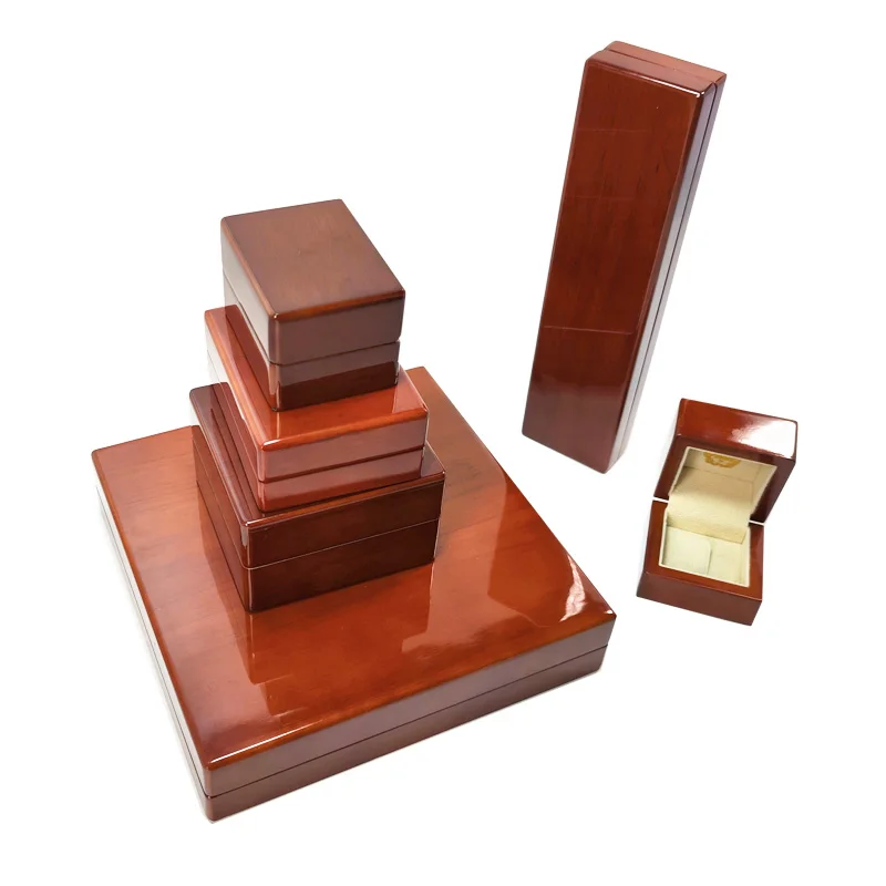 luxury wooden lacquer painting brown color ring earring necklace pendant bracelet necklace jewelry package box customizable