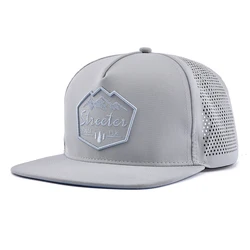 customised 5 panel laser cut drilled hole nylon custom luxury snapback hat embroidered cap for men