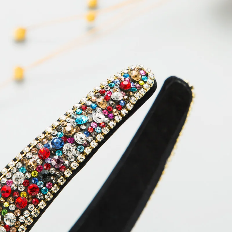 Women Fashion Full Colorful Diamond Hairband Hair Hoop Baroque 25mm Wide Bling Rhinestone Hairband Girls Headbands
