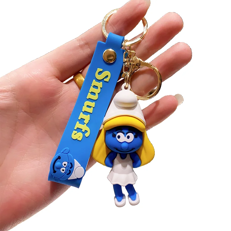 Fantasy Animated Movie Smurfs Toy Keychain Promotional Wholesale PVC Anime KeyChain Accessories Silicone Doll Small Gift Pendant