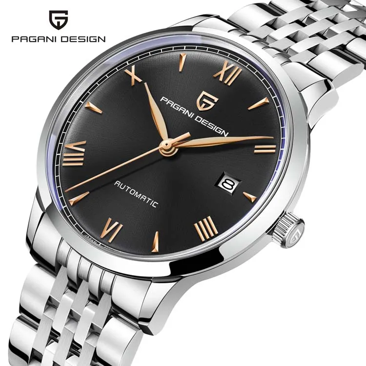 Pagani design 1759 classic Simple men mechanical watch Luxe Stainless steel band water proof calender iced out  business watch