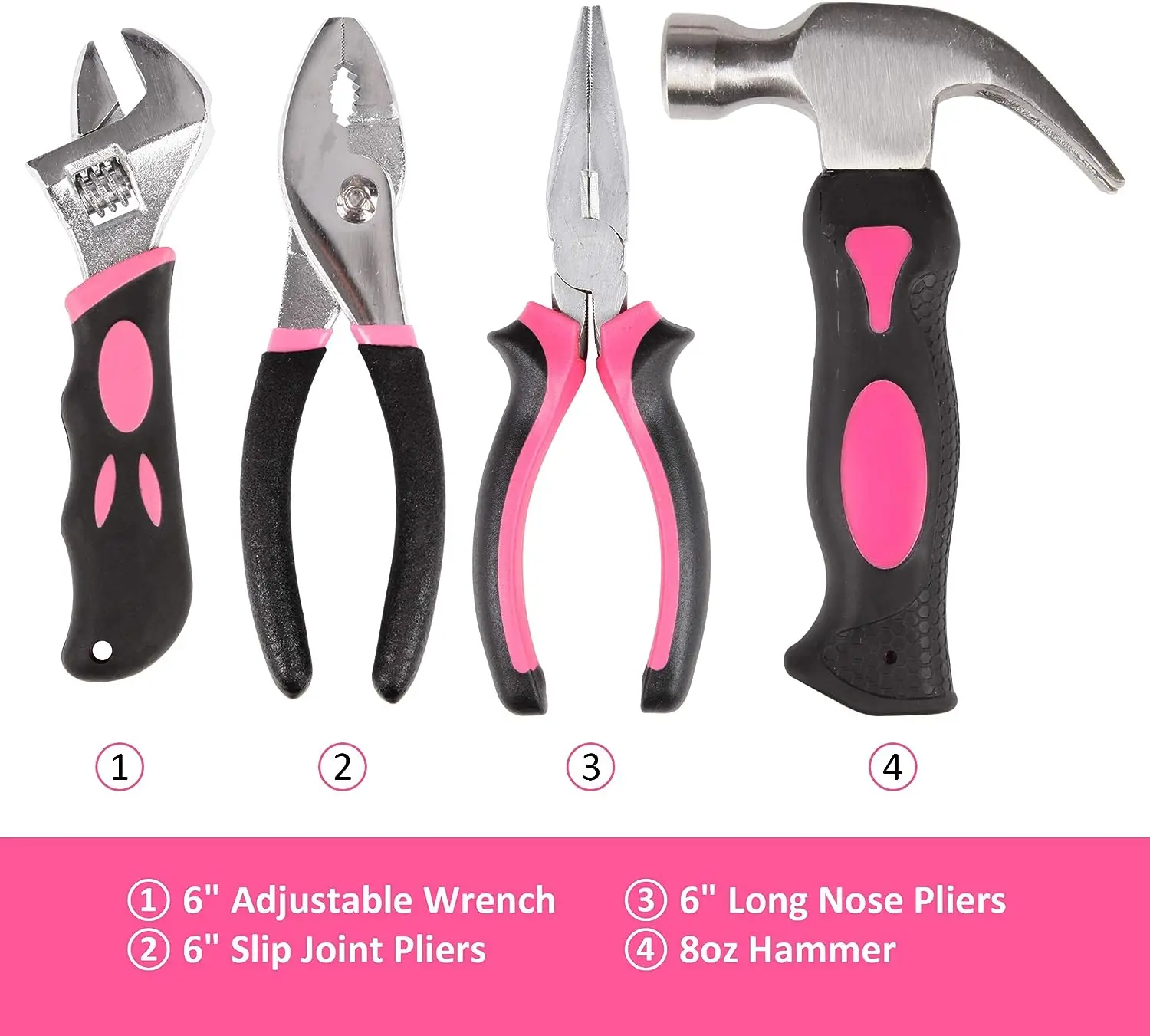 Home Basics Tool Set with Easy Carrying Round Pouch 104 Piece Pink household tool in tool bag with zipper