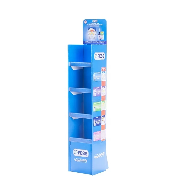 China FoShan Manufacture Custom Euro Style Display Cardboard Stand 4 Shelves Pop Up Advertising Paper Tower Rack For Pharmacy