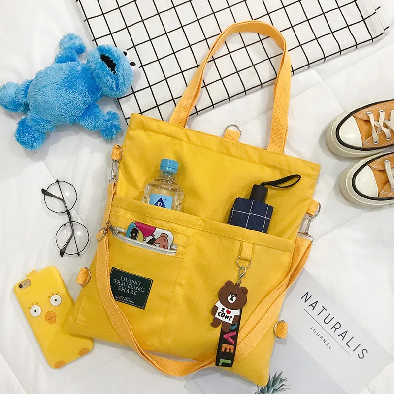 New Fashion Ins Style Girls School Tote Bags Large Capacity, Canvas Shoulder Handbag with Custom Logo for Books and Classes/