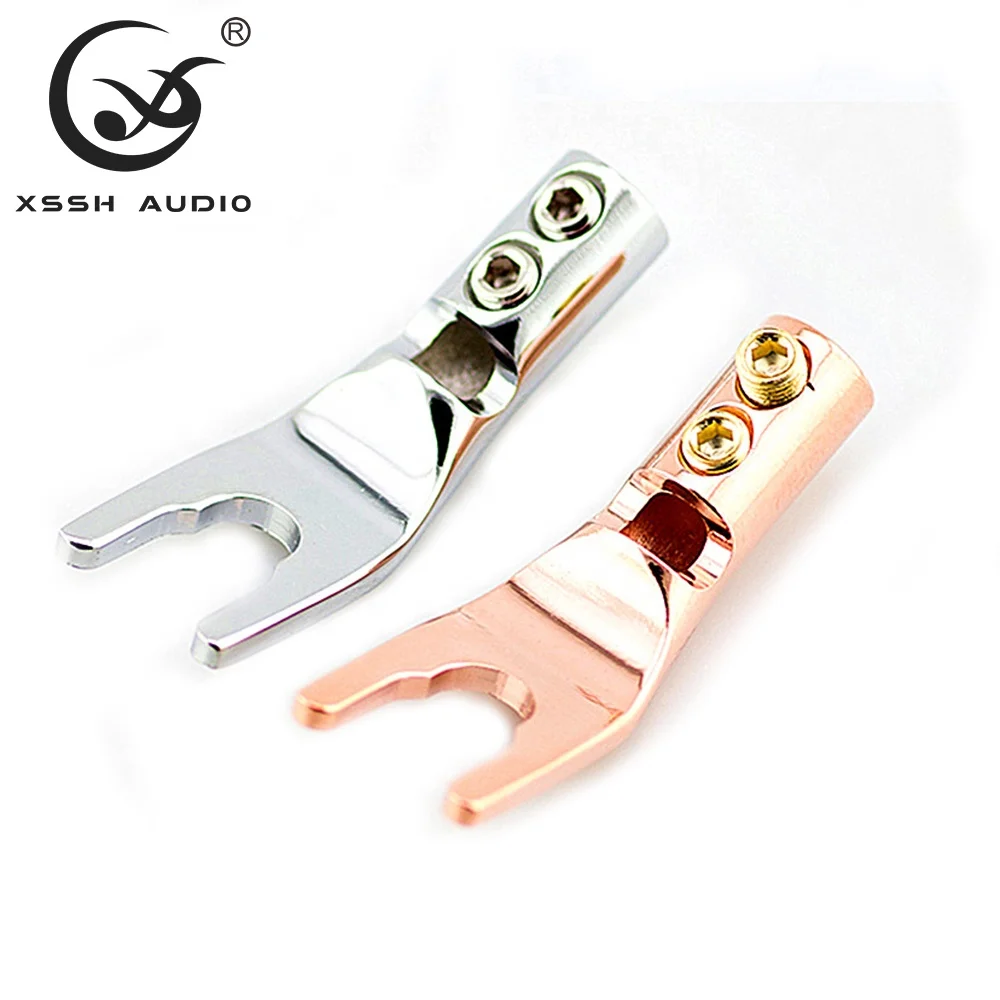 U Fork Spade YIVO XSSH Audio Hifi Power Amplifier Speaker Brass Gold-Plated Y Type Banana Jack Plug Connector for 5mm Max Cable