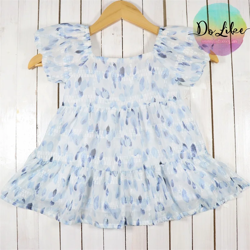 Vintage style leopard pattern  chiffon skirts kids clothes for girls short sleeve custom clothing casual children dresses