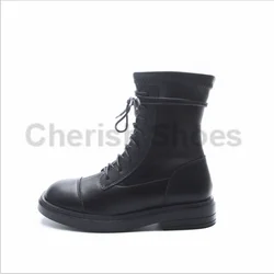 New arrival round toe platform low heel boots for cool gril shoes fashion new style flats heels winter shoes lace up ankle boots