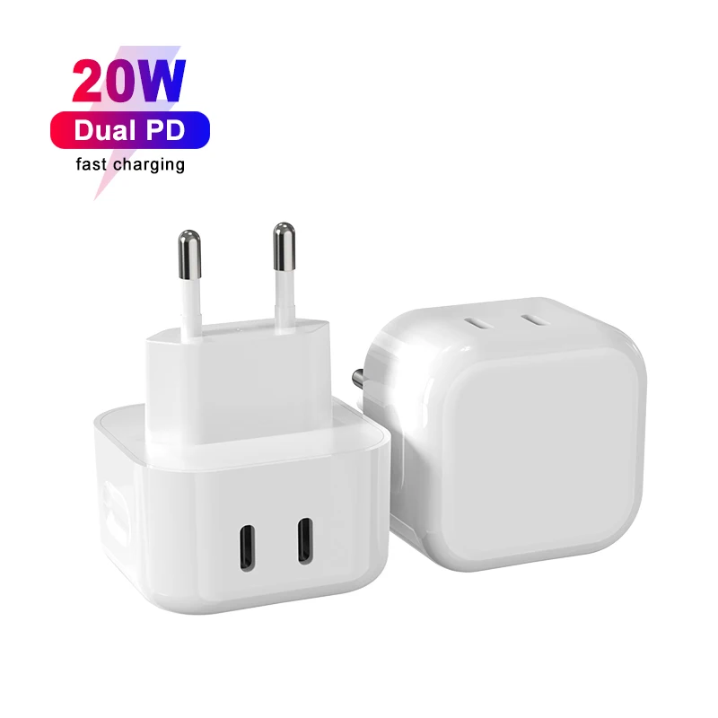 2022 new product PD Fast Charger 40W Type C Ports Wall Charger Power Adapter Dual Type C Port for 20W iPhone Charger 14 13