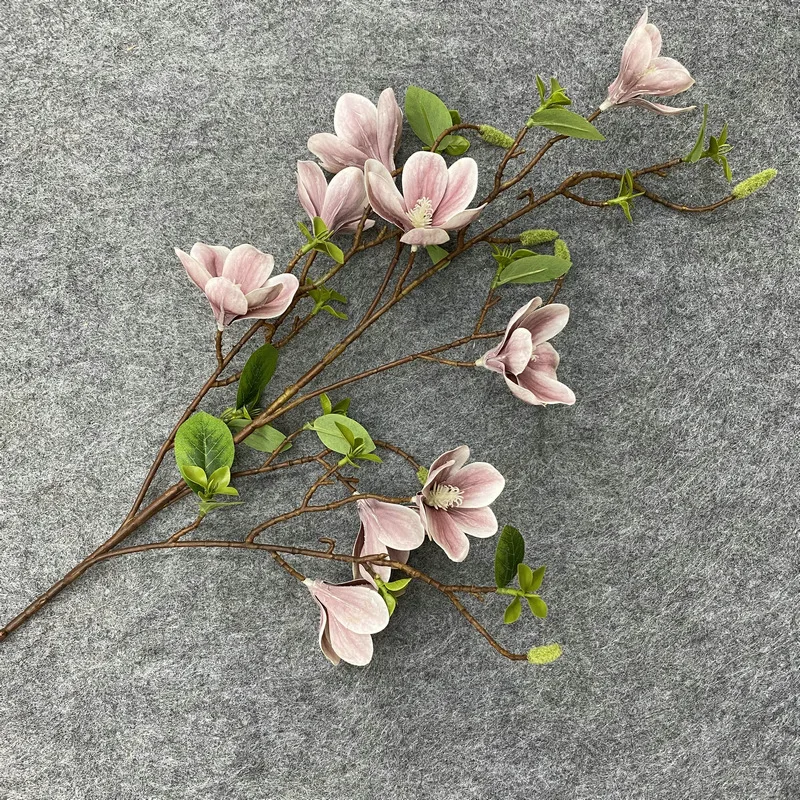 E-L004 Magnolia Flowers Wedding Home Decoration 3D 9 Heads Single Branch Magnolia Artificial Flower