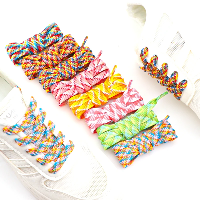 Rainbow Shoelace Colorful Striped Shoe Laces for Woman Man Width 1CM Flat Sneakers Shoelaces Printed shoelace