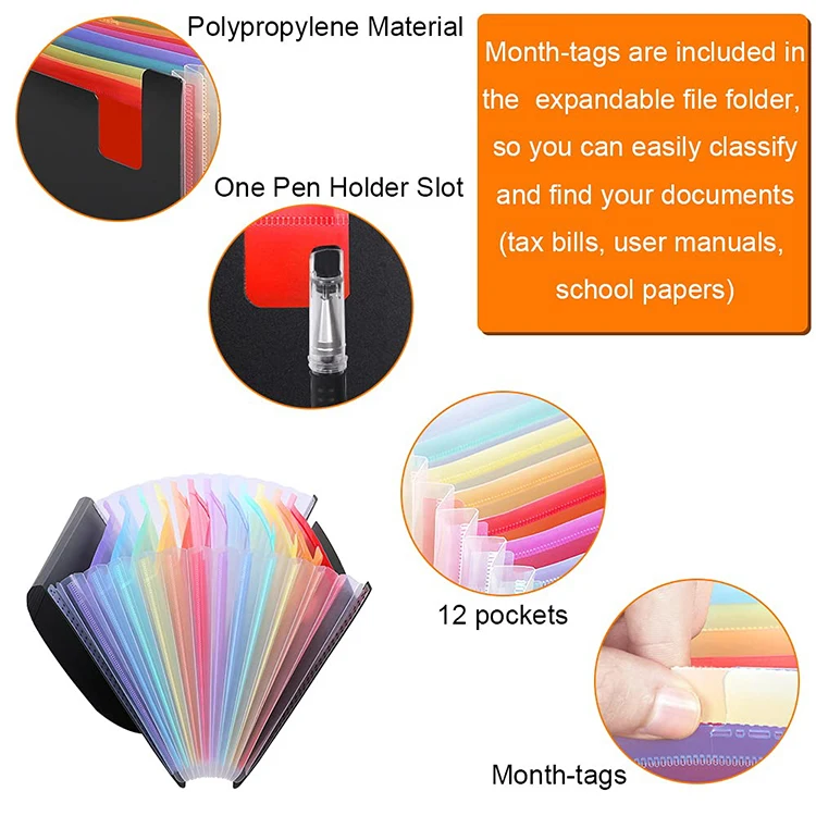Pocket Expanding File Folder with Sticky Labels, Accordion File Folder Document Organizer Expanding File Folder