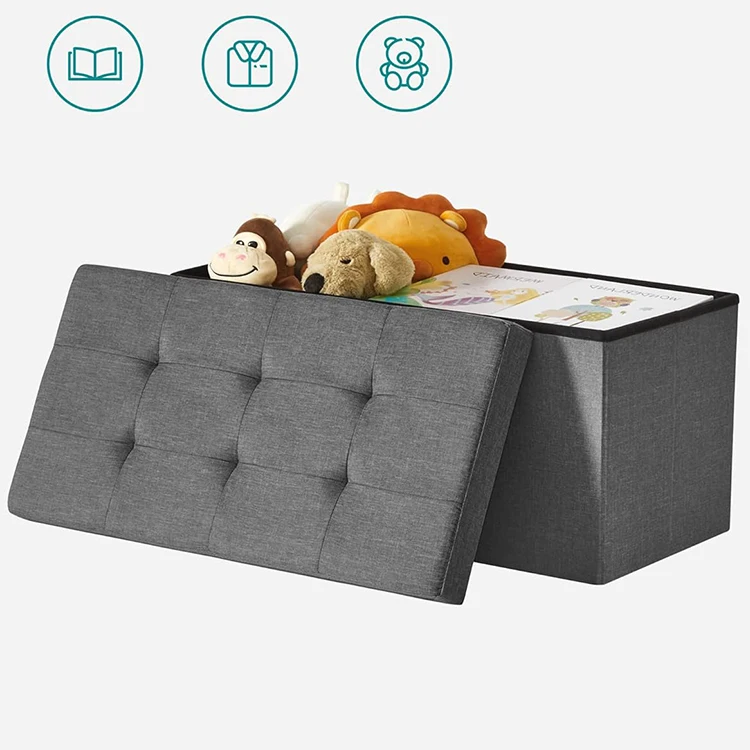 Fabric Storage Bench Long Seat Home Space Saving Ottoman Foldable Stool Living Room Shoe Stool Storage Stool Ottoman