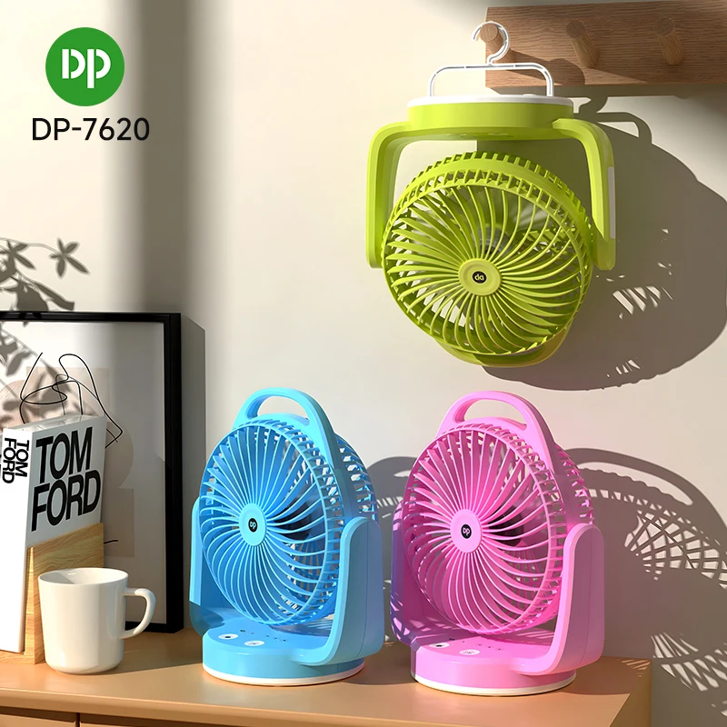 Multi-color 6 inch Rechargeable Fan Desktop Portable USB Type-C Emergency SMD LED Light Touch Switch Hanging Hook Home Outdoor