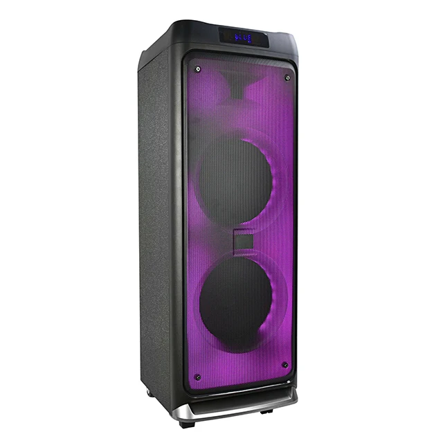 Manufacturer wooden speakers Dual 12 inch party speaker karaoke portable trolley speaker with fire light