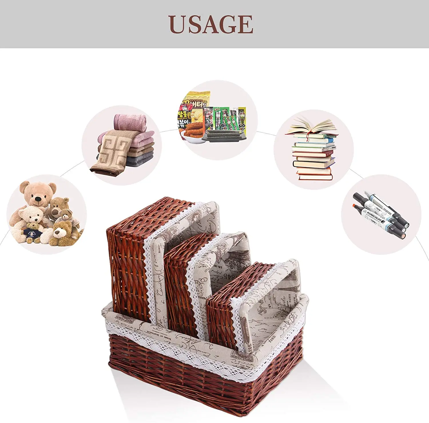 wicker basket Large Rectangular Wicker Wood Chips Kitchen Bread Home Food Store Storage Wicker Basket