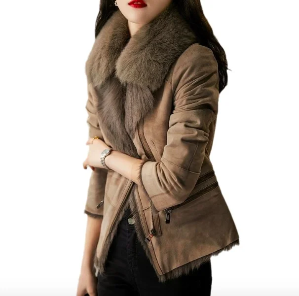 Elegant Japan Korea winter new fashion fur jacket for women coat fur lining vintage casual jacket  Slim Fit Winter Warm