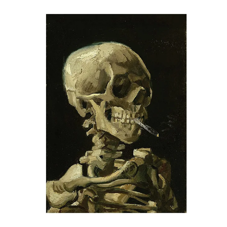 Modern style home decoration posters and hanging paintings Van Gogh smoking skeleton canvas painting HD airbrush painting