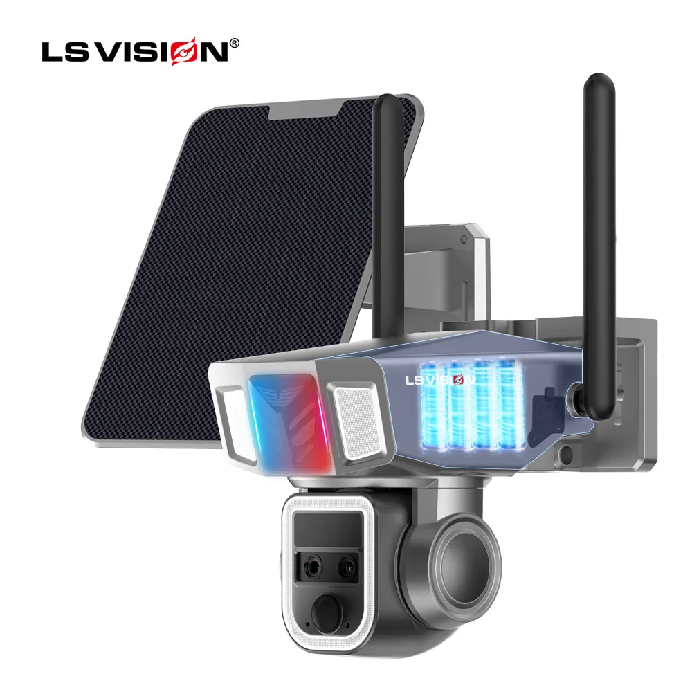 LS VISION 6MP Waterproof Outdoor PTZ Camera Dual screen 20X Zoom Laser Floodlight Solar Panel Battery Wifi 4G 4G Solar Panel