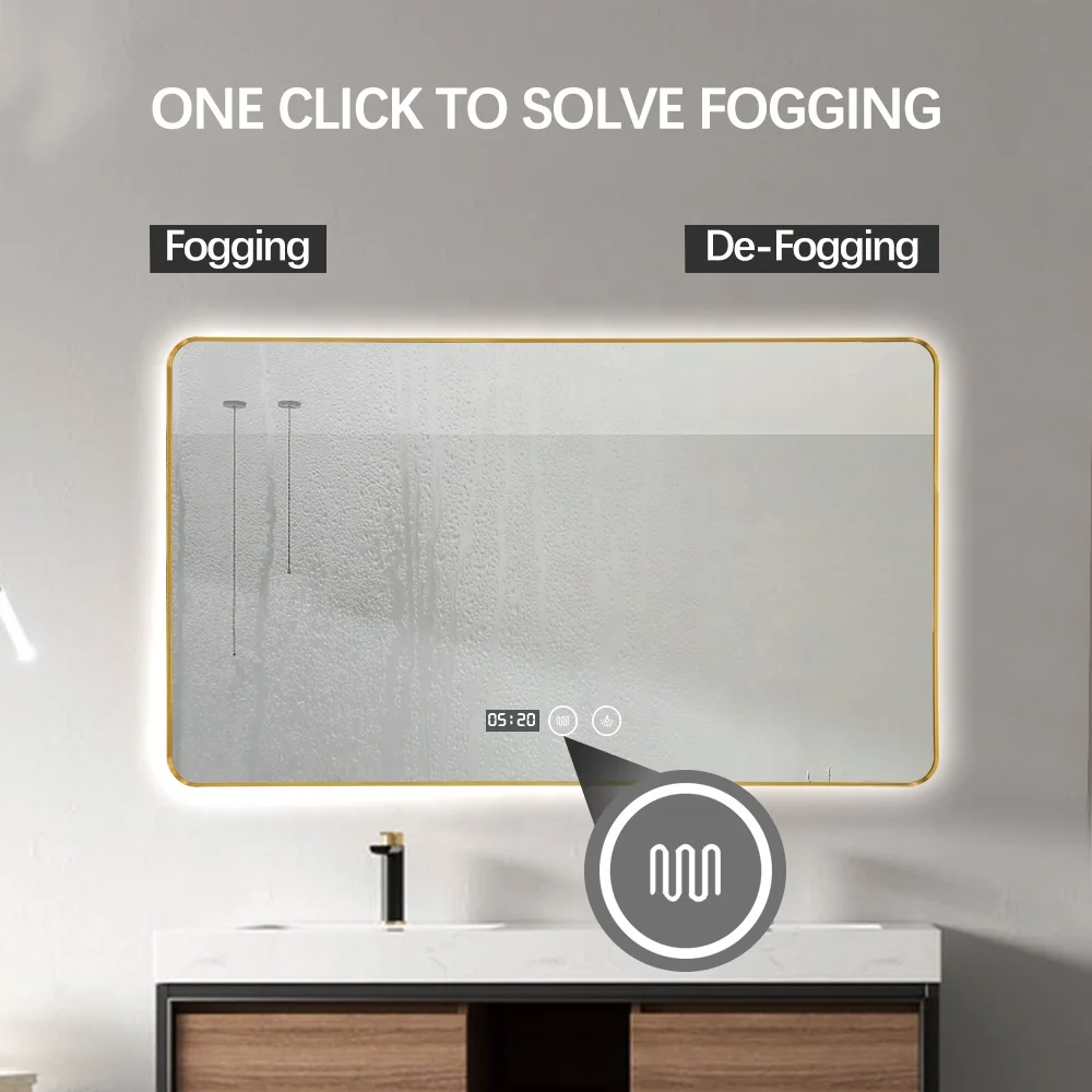 Aluminum alloy metal framed wall rectangle led backlit bathroom smart mirror hotel led lighted mirror