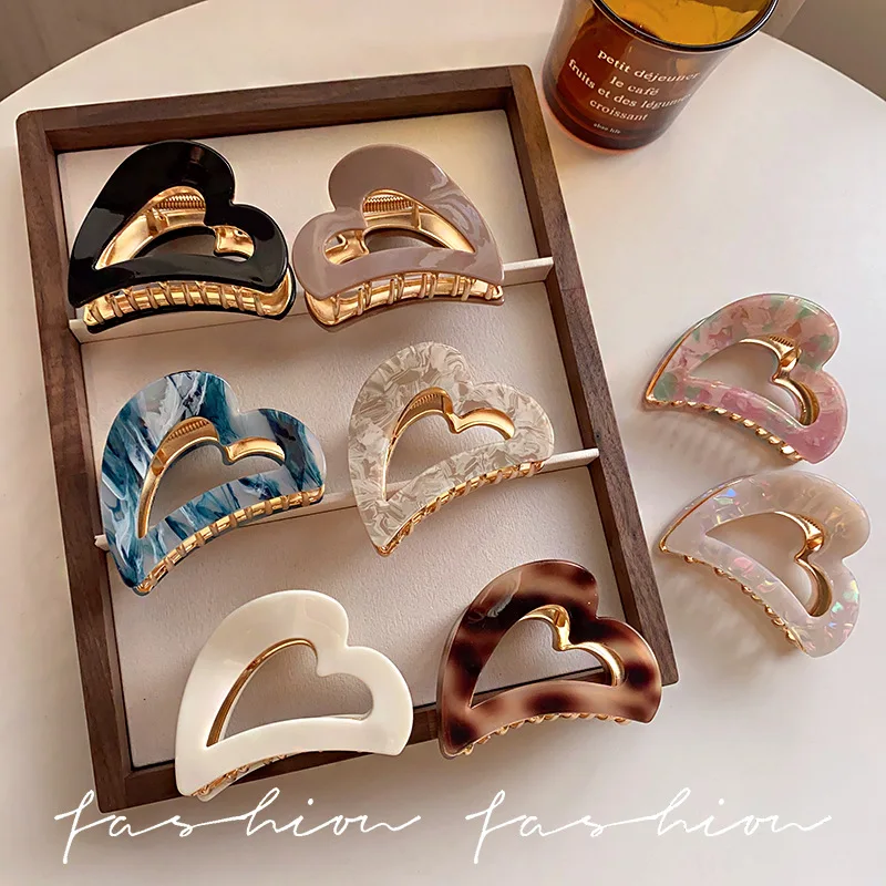 GEERDEN New Fashion Design Adult Acetate Heart Shape Hair Claw Elegant Acetate Acid Ponytail Clasp Hair Accessories