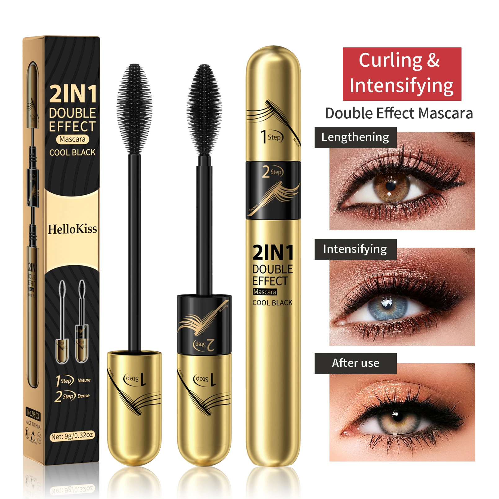 Professional Cosmetics  Mascara Waterproof  base 2 In 1 Natural Eyelash Mascara Thick Curling 4D Double Head Mascara