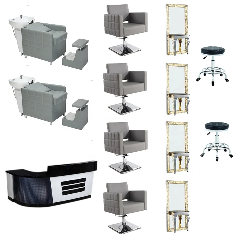 Barber shop equipment package hair styling mirror station shampoo chair hydraulic pump chair beauty salon package QZ-B715A