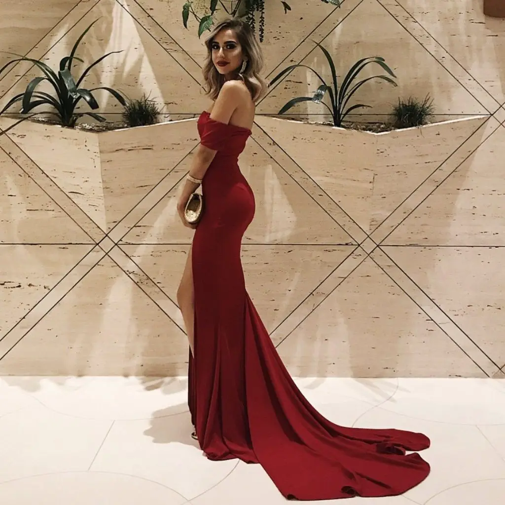Bridesmaid Dresses Solid Color Women Prom Dresses Deep V-Neck One Site Slit Openning Women Party Dresses