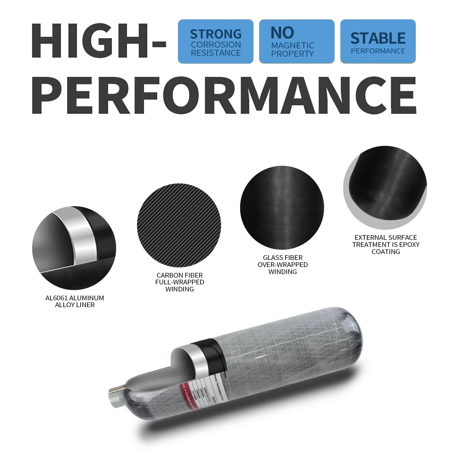 GP Impact-resistance Low Price CE 3L High Pressure 300Bar 4500Psi Scuba Carbon Fiber Gas Cylinder With Red Valve Gauge Regulator