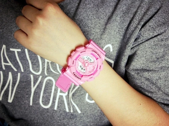 SHHORS double display  sports waterproof large dial watch candy color jelly color electronic watch for students women