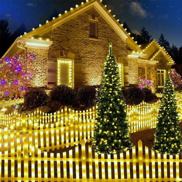 Fence Light Christmas Tree Decoration Outdoor Rail Fence Barrier Stockade Light for Yard Patio Pathway Decoration