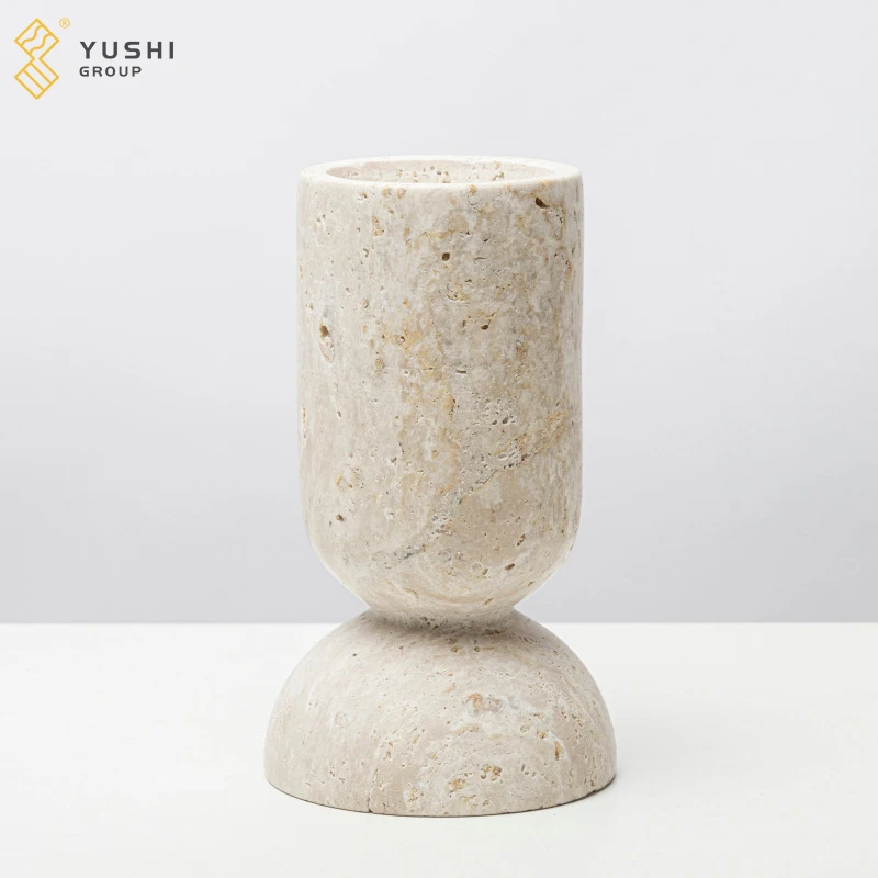 Yushi Group modern minimalist living room hotel table top candle stick decoration travertine cylindrical marble incense holder
