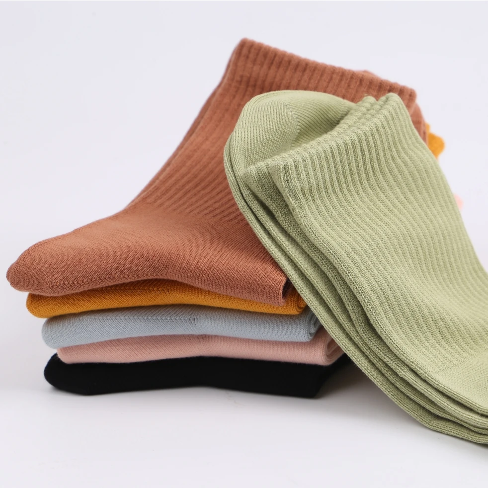 SURE Girls and Students Solid Color Stretch Athletic Socks Comfortable Casual Cotton Long Socks for Women Standard Knitted Crew