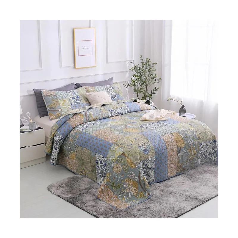100% хлопковые комплекты покрывала из 3 предметов с одним одеялом и двумя наволочками в стиле пэчворк покрывало