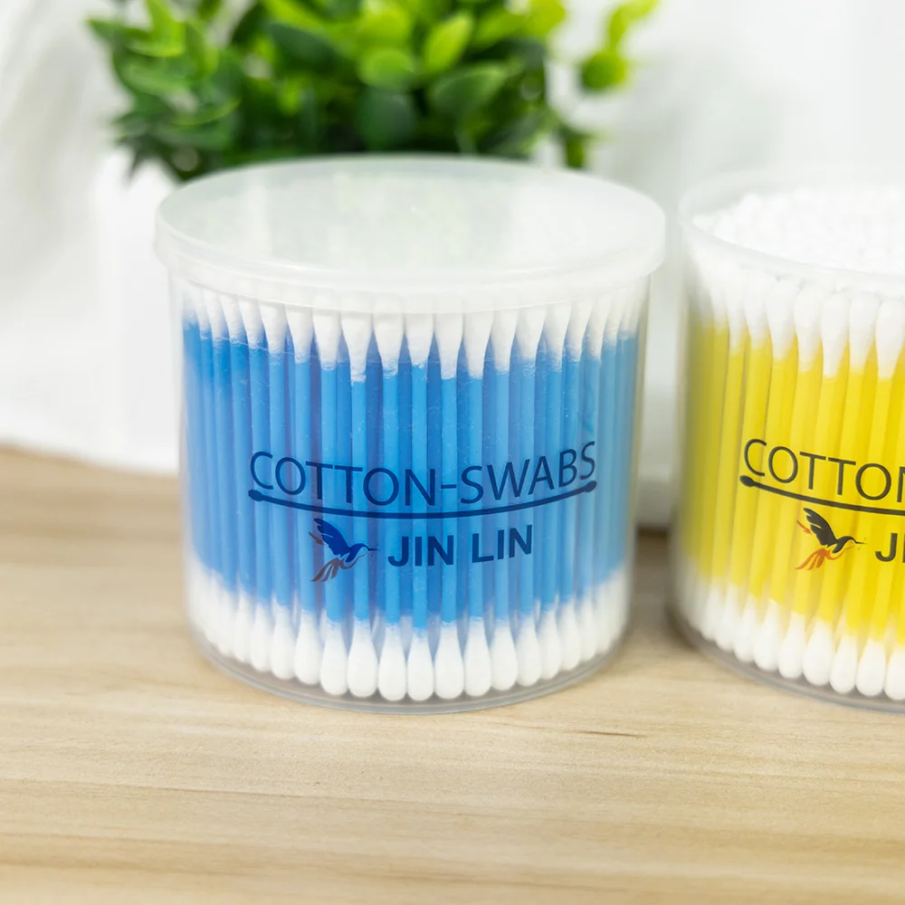 300Pcs Custom Plastic Stick Swab Ear Bud Cosmetic Q Tips Cotonete Make Up Double Round Head Buds Cotton Swabs