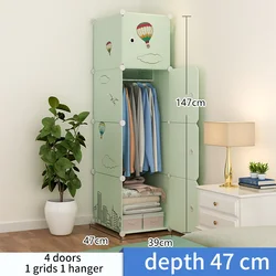 Hot Sale Clothe Storage Cabinet Rectangular Plastic Foldable Wardrobe Organiser Green Color With Stickers Portable Cube Wardrobe