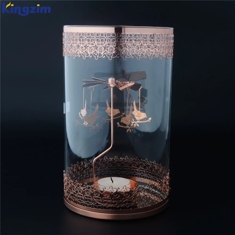 Customized Home Decoration Glass Carousel Candle Rotary Candle Holders Spinning Tea Light Holder for Home Decor Crafts