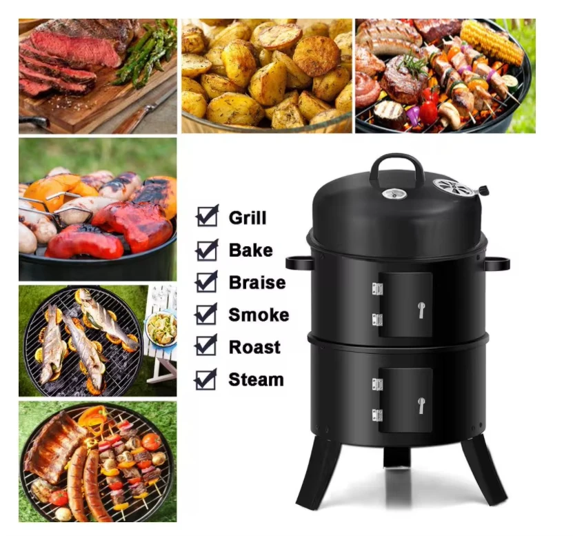 Bbq Smoker Outlet 3 in 1 Use Outdoor BBQ Grills Smoker Charcoal Barbecue Grill With Thermometer