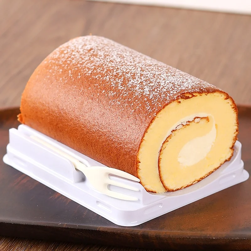 Cake Roll Containers Swiss Transparent Dessert Box Baking Cake Roll Packaging With Fork