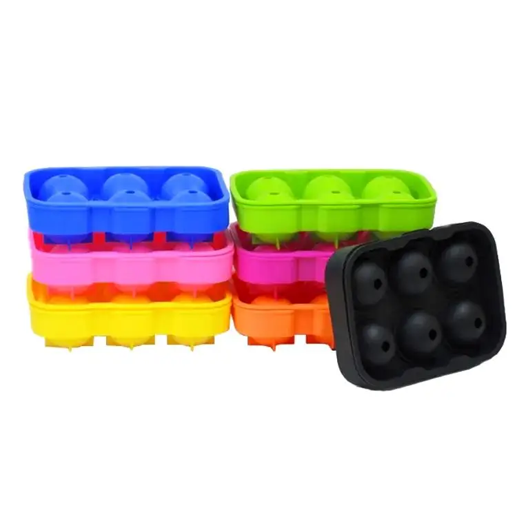 Custom Logo Food-Grade Silicone 6-Ball round Ice Cube Tray Mold Durable Silicon Ice Ball Maker with Lids for Freezer Use