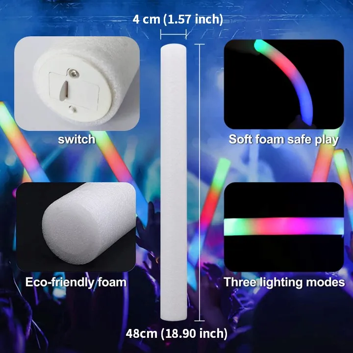 Wholesale Custom Foam Light Sticks 3 Modes Colorful Flashing Foam Glow Sticks Bulk Flashing Light Up Cheering Stick