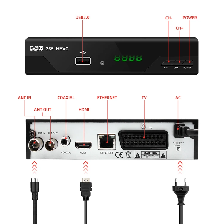 OEM ODM SISVER  2k Free To Air 1080p LAN CE  H265 STB T2 main10 digital set top box DVB T2 TV decoder